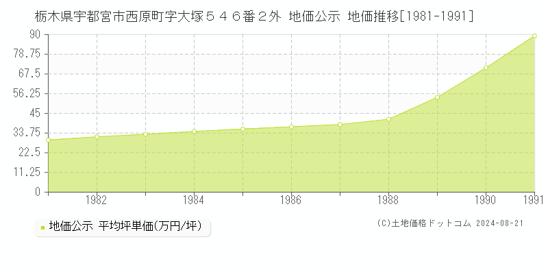 栃木県宇都宮市西原町字大塚５４６番２外 公示地価 地価推移[1981-1991]